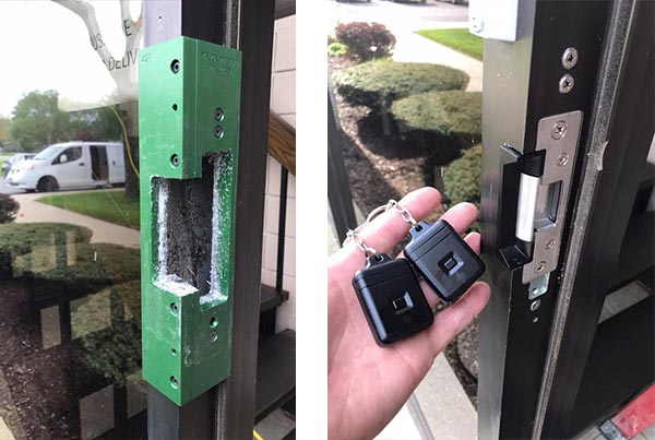 We installed an electric strike on an aluminum door for commercial client. We installed an electric strike on an aluminum door for commercial client.